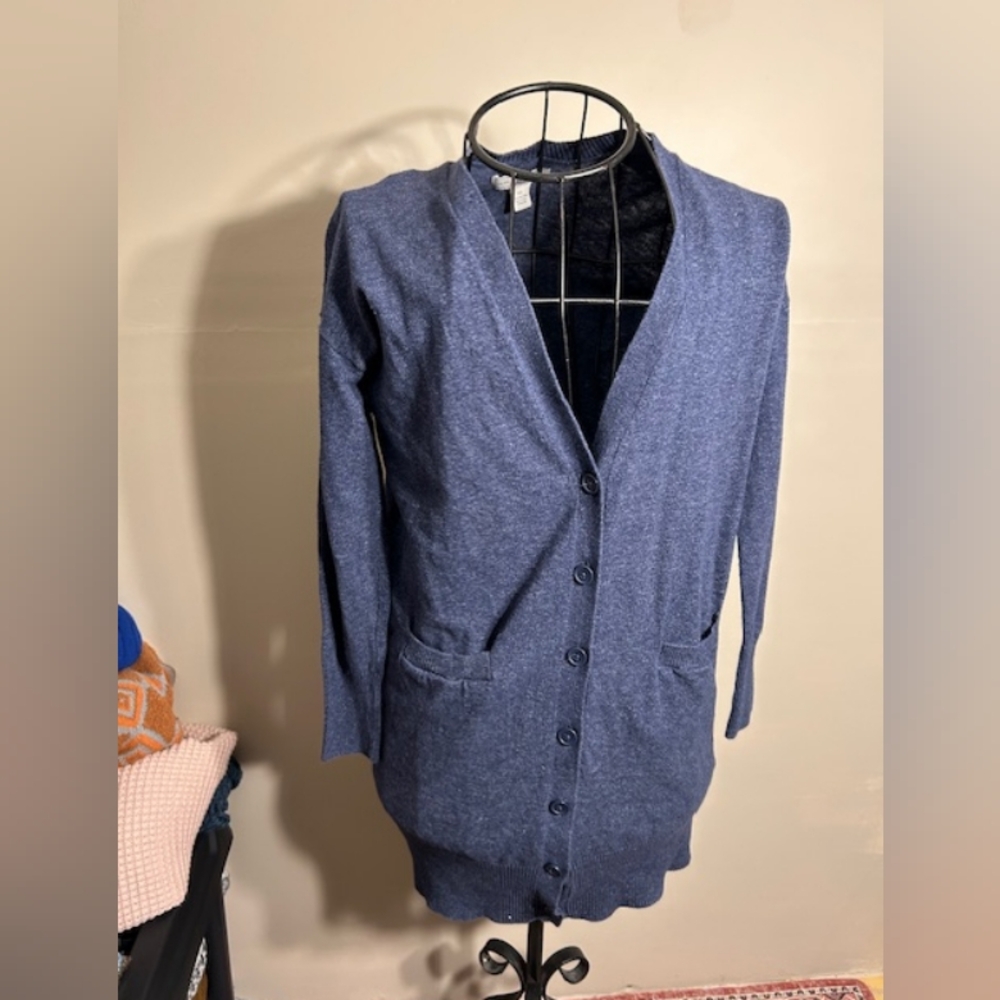 BAss long size extra small womens top sweater blue button shirt cotton